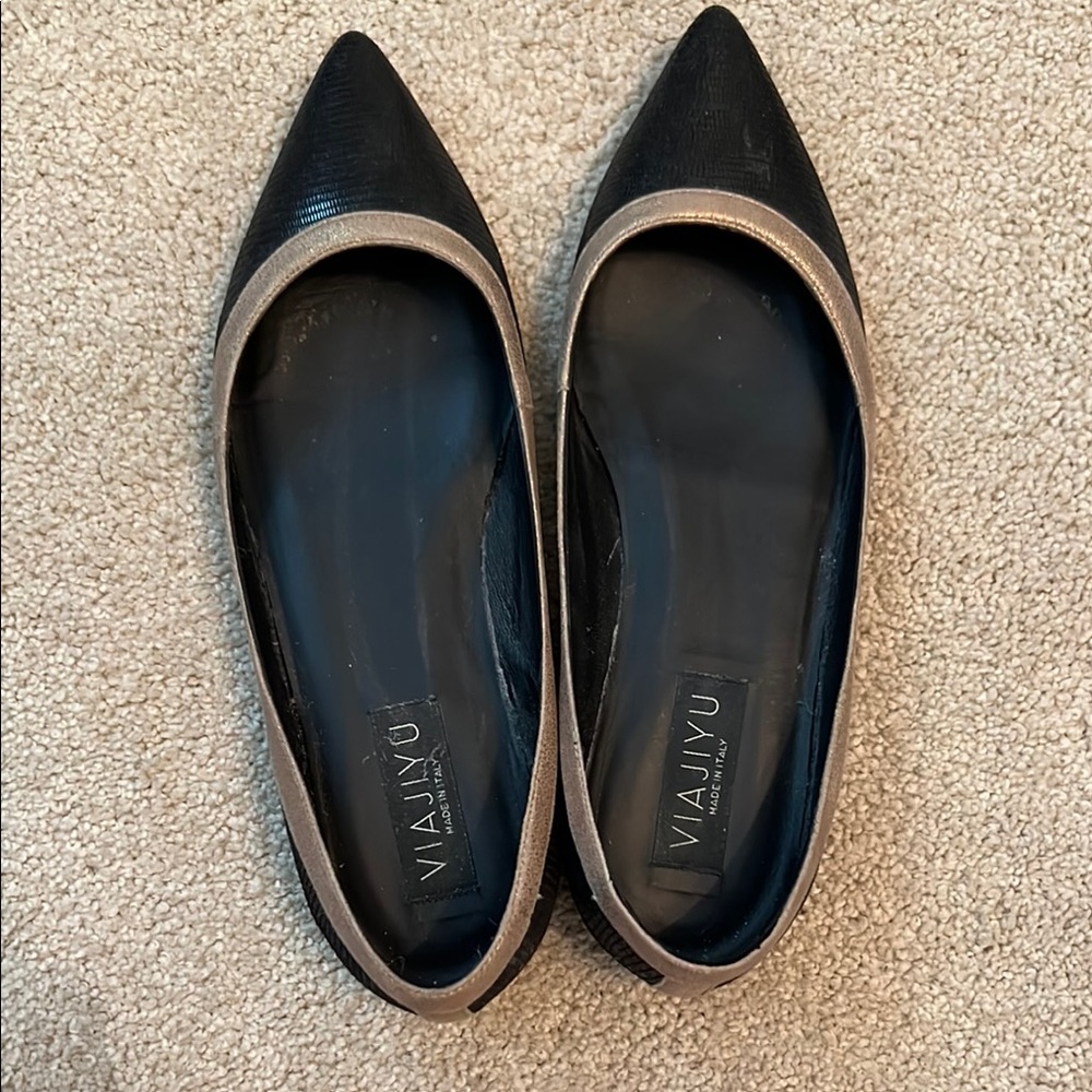 Black and Tan Pointed-Toe Flats Elegant Slip-On Shoes